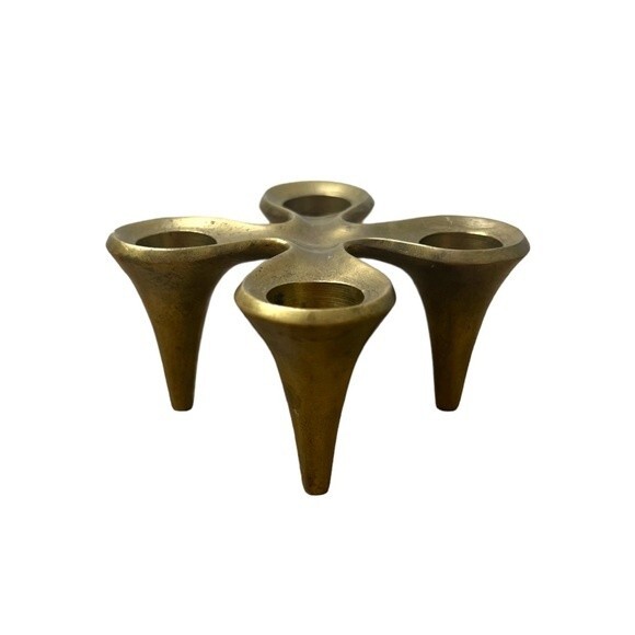 Vintage MCM Midcentury‎ Brass Clover Stake Candlestick Holder Hong Kong - Picture 1 of 5